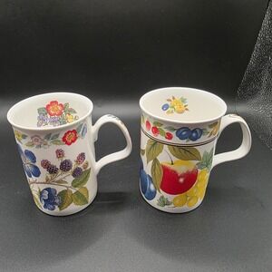 Vintage Roy Kirkham Fine Bone China Cup Mug Prunus & Eden England Set Of 2